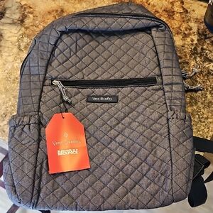 Vera Bradley Quilted Gray Backpack with Front Zip Pocket